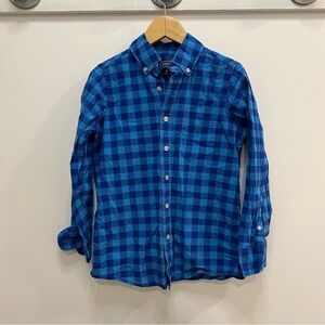 Boys lands end blue plaid dress button down shirt